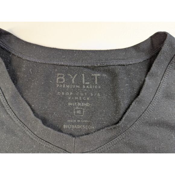 BYLT Black T Shirt Drop Cut V Neck Mens XL Premium Basic Classic Undershirt - Picture 5 of 9